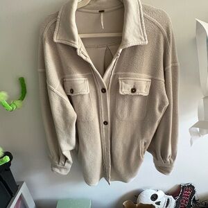 Free People Soft Cream Teddy Shacket with Button Front